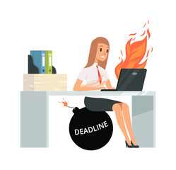 Canvas Print - deadline time. office manager typing on computer. bad management, girl does not have time to pass jo