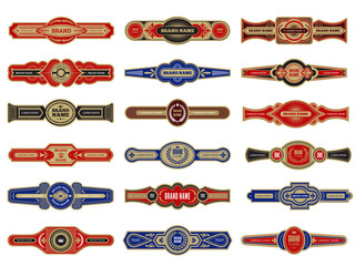 Cigar badges. Vintage labels set template for cigars vector design collection. Illustration cigar tobacco label set with logotype