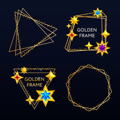 Poster - Frame golden stars on background New year Christmas