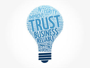 TRUST light bulb word cloud collage, business concept background