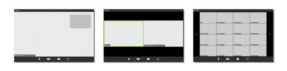 video conference call interface vector template. online communication computer program screen mock up. remote quarantine learning, job, training, webinar.