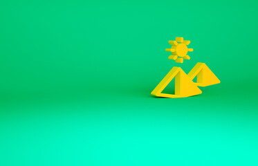 Sticker - Orange Egypt pyramids icon isolated on green background. Symbol of ancient Egypt. Minimalism concept. 3d illustration 3D render.