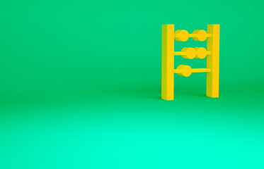 Orange Abacus icon isolated on green background. Traditional counting frame. Education sign. Mathematics school. Minimalism concept. 3d illustration 3D render.