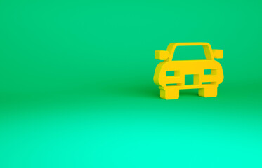 Wall Mural - Orange Car icon isolated on green background. Minimalism concept. 3d illustration 3D render.