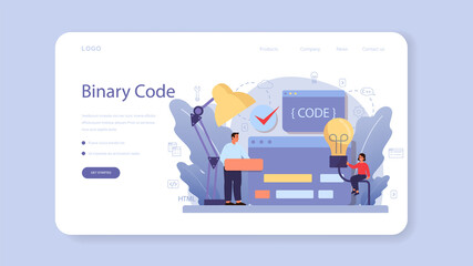 IT education web banner or landing page. Student write software