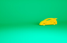 Orange Sport Racing Car Icon Isolated On Green Background. Minimalism Concept. 3d Illustration 3D Render.