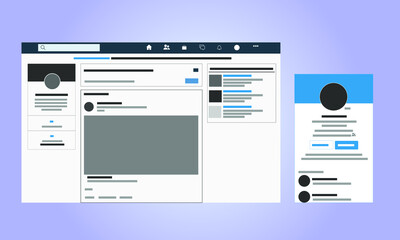 Responsive profile page design. The same account on the smartphone and on the desktop. Vector illustration mock up.