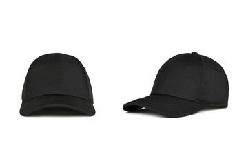 Black baseball cap, front and side views