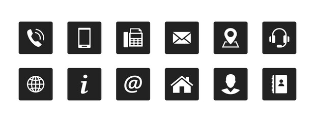 Fototapete - Set contact icons in a square. Black vector symbol elements.