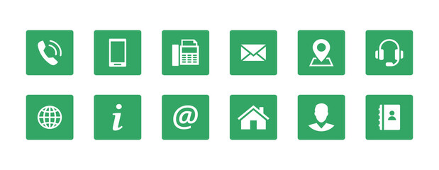 Fototapete - Set contact icons in a square. Green vector symbol elements.