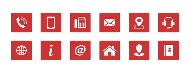 Leinwandbilder - Set contact icons in a square. Red vector symbol elements.