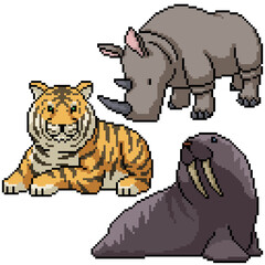 Poster - pixel art set isolated wild big animal