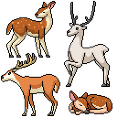 Sticker - pixel art set isolated wild deer