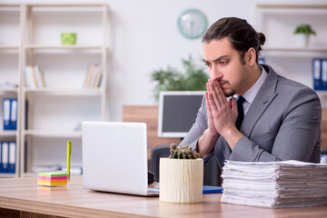 Young male employee working in the office