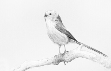 Sticker - Long tailed tit (Aegithalos caudatus) - sketch