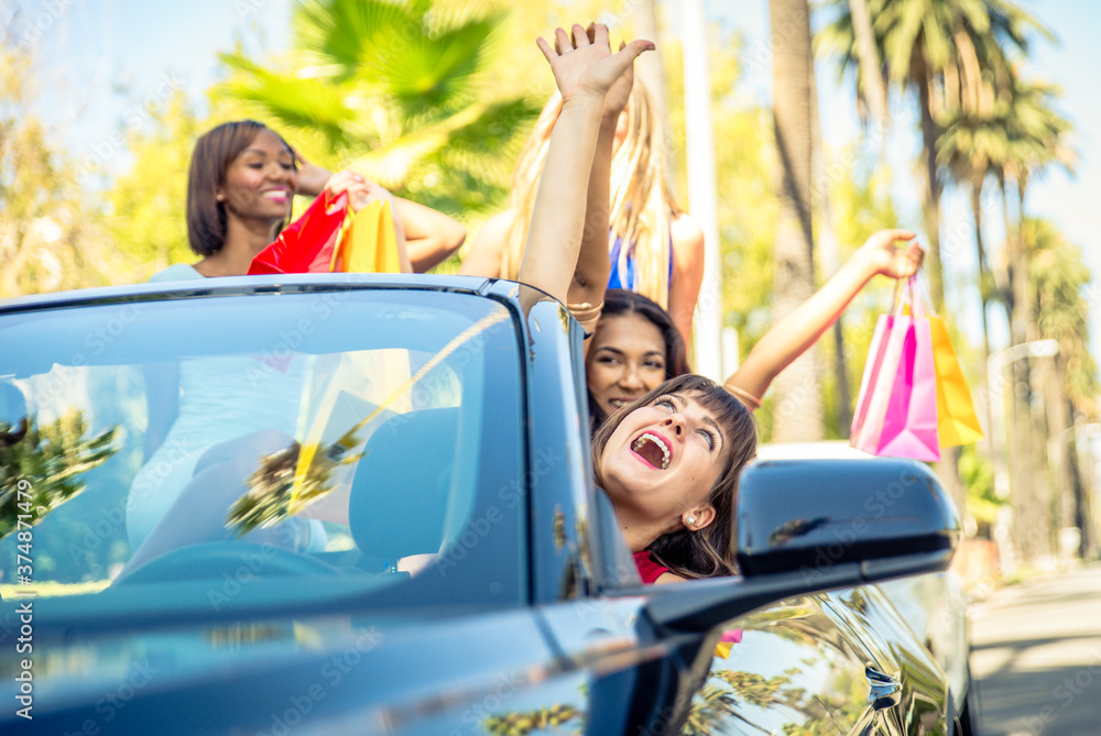 Female Driver Fun Women having fun while driving in Beverly hills Stock Photo | Adobe Stock