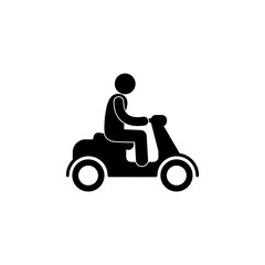 man on a motorcycle sign, stick figure man icon, isolated on white background