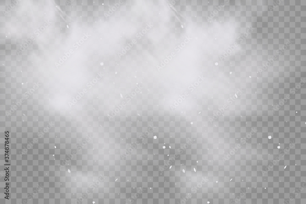 realistic falling snow or snowflakes. Isolated on transparent ...