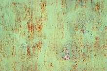 Green Rust Metal Decayed Crumpled Sheet Wide Background.