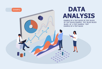 Wall Mural - team data analysis concept with a group of diverse people analysing a set of statistical graphs, col