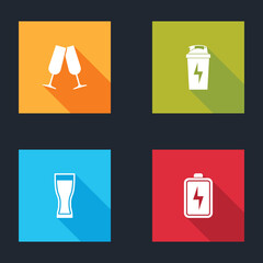 Sticker - Set Glasses of champagne, Fitness shaker, beer and Battery icon. Vector.