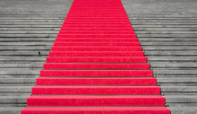 High Angle View Of Red Carpet On Stairs