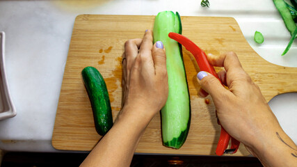 Wall Mural - Organic cucumber and tomato salad ready for eat