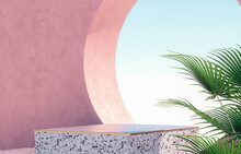 Natural Beauty Podium Backdrop For Product Display With Terrazzo Texture. 3d Rendering.
