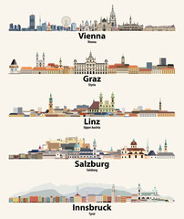 Fototapete - Austria cities skylines vector illustrations set