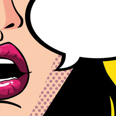 Wall Mural - sexy woman lips with speech bubble, pop art style
