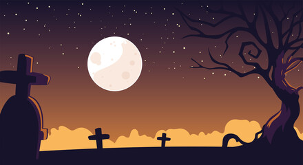 Poster - halloween background with spooky graveyard