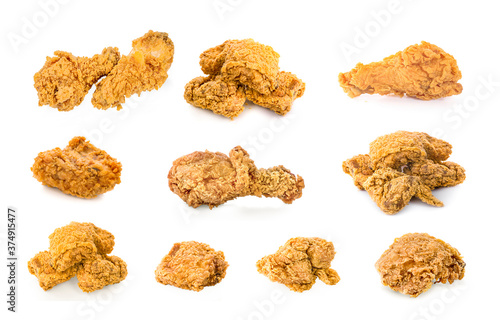 Fotografía Fried chicken isolated on white background.