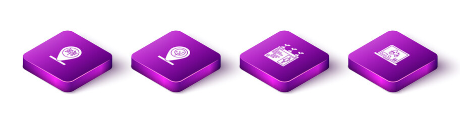 set isometric location and tree, , smart farming technology and laptop application for smart icon. v