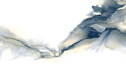 Wall Mural - abstract fluid art painting background alcohol ink technique deep blue and gold with text space for 