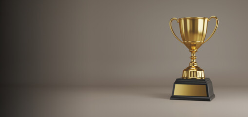 Wall Mural - close up golden trophy award with copy space for text. 3d rendering.