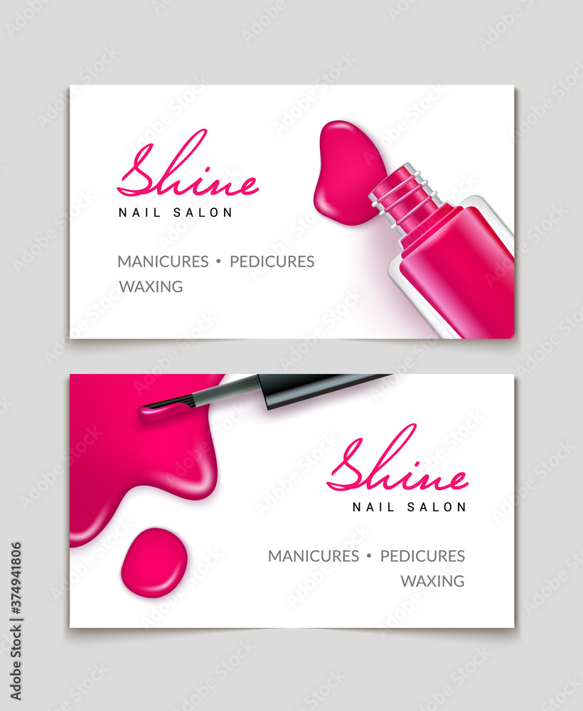 Nail polish makeup card template design. Manicure beauty business card background - obrazy, fototapety, plakaty 