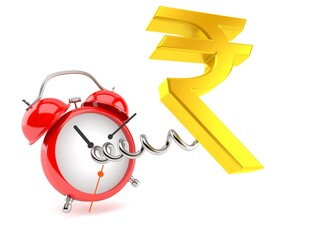 Canvas Print - Rupee currency symbol with alarm clock