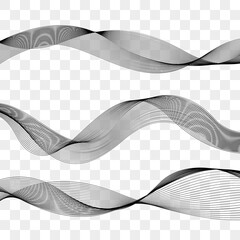 Black transparent wavy lines. Blend with monochrome shapes