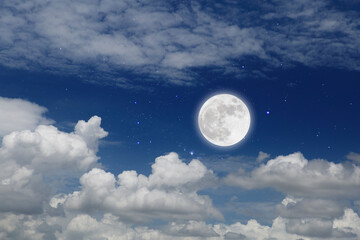 Poster - full moon with cloud in starry night. romantic concept.