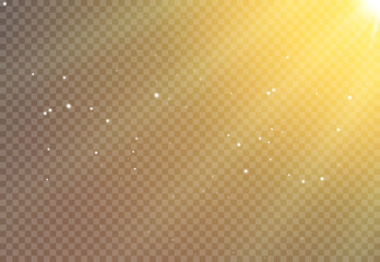 sun light flare background effect, sunlight ray glowing beam on transparent, warm shine glare