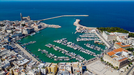 Wall Mural - Aerial view of Trani in the southeastern region of Apulia in Italy - Marina seen from above with the Sea Cathedral of Trani on the left-hand side