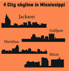 Wall Mural - 4 city silhouette in Mississippi ( Jackson, Meridian, Gulfport, Biloxi )