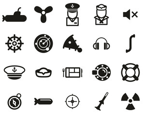 Sticker - Submarine Icons Black & White Set Big