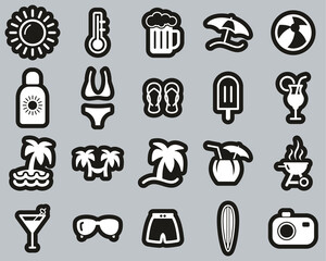 Poster - Summer Icons White On Black Sticker Set Big