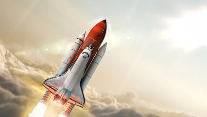 Leinwandbilder - Space shuttle in the clouds. Launch of spaceship from Earth planet. Space wallpaper. Elements of this image furnished by NASA