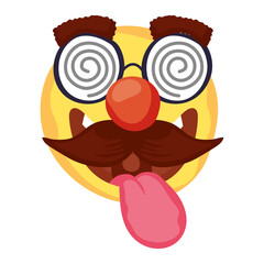 Wall Mural - crazy emoji face with mustache and glasses mask fools day