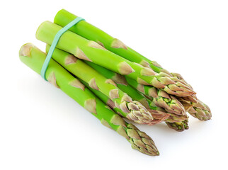 Asparagus isolated on white background. Raw asparagus vegetables top view.