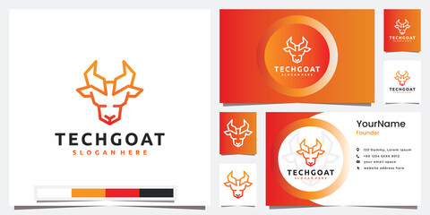 set logo technology with head goat line art style logo design inspiration