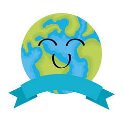 Wall Mural - world planet earth comic face and ribbon