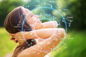 horoscope astrology zodiac illustration with young wooman